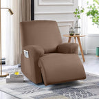 TAOCOCO Recliner Chair Covers 4-Pieces for Oversized Recliner, Stretch Recliner Slipcover for Large Recliners Washable Polyester Soft Fabric Furniture Protector (Oversized Recliner, Light Coffee)