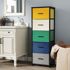 Dresser with 5-Drawer, Tall Fabric Storage Tower for Closet, Colorful Organizer Unit for Bedroom, Categorized Storage by Colors, Easy Pull Fabric Bins (Colourful)