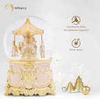 Carousel Horse Music Box Gold Pink Christmas Snow Globes Lantern Whirling Snow Globe Gift for Girls Women Mom Christmas Birthday Day Home Decoration