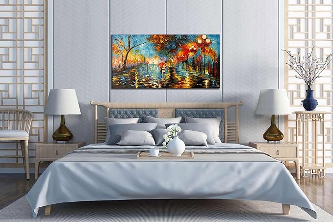 Alenoss 3D Oil Paintings 48x24 Inches Hand Painted Abstract Landscape Romantic Canvas Wall Paintings Home Decorations Texture Framed Wall Art for Living Room Bedroom Wall Decor Ready to Hang