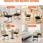 VEVOR Rattan Dining Chairs Set of 2, Mid Century Modern Dining Chair, Upholstered Velvet Accent Chair with Rattan Back, Retro Dining Room Kitchen Chair for Living Room, Bedroom(18.1 Inch)