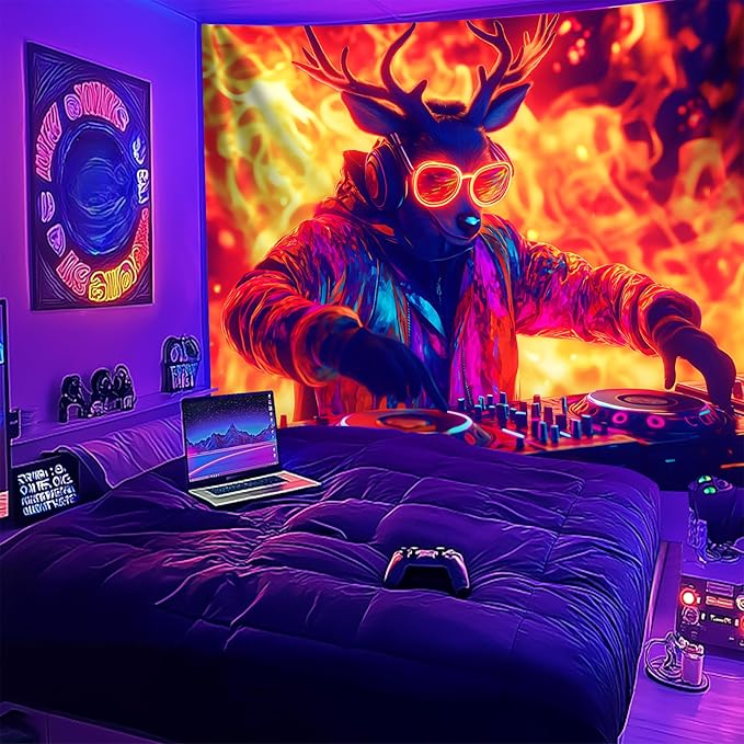 NYZE Deer Tapestry for Bedroom, Music Wall Tapestry, Party Decor Glow in the Dark Room Decor Tapestries, Cool Galaxy Planet Wall Hanging, Wall Hanging for Room Dorm 79in×59in
