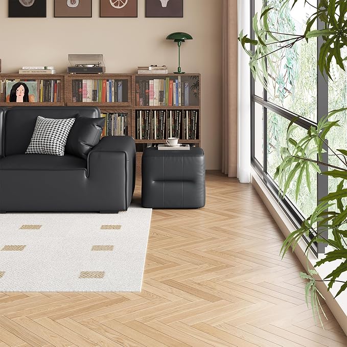 Black PU Cube Pouf Vanity Ottoman, Square Faux Leather Footrest Vanity Stool for Living Room, Bedroom, Kids Room, Comfy Floor Pouf for Home Decor