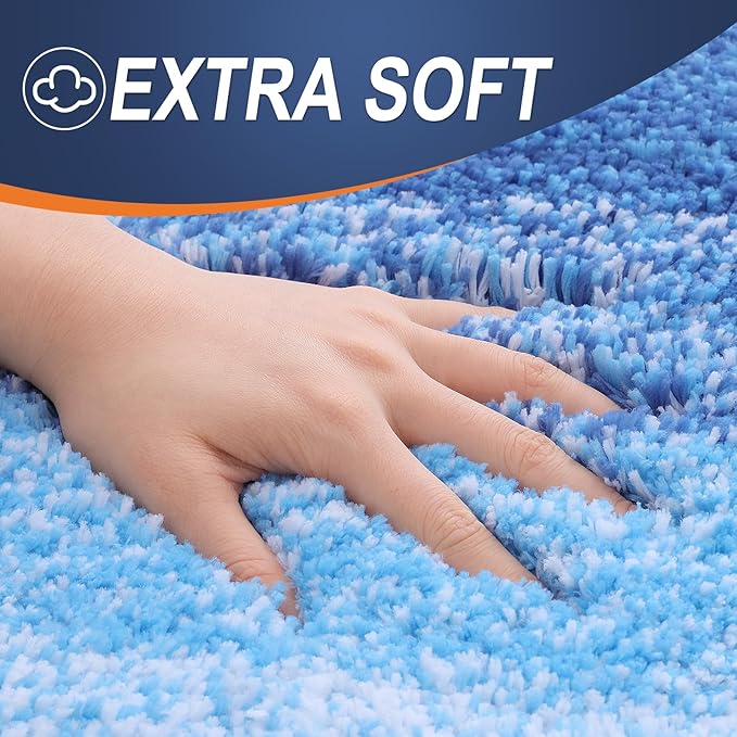 OLANLY Bathroom Rug Set 2 Piece, Soft Absorbent Microfiber Bath Mats and U-Shaped Contour Toilet Rug, Non-Slip, Machine Wash Dry, Shaggy Bath Mats for Bathroom (30"x20"+24"x20", Light Royal Blue)