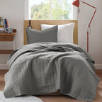 Comfort Spaces Kienna Quilt Set- Double Sided Stitching Design Summer Blanket, Lightweight, Soft, All Season Bedding Layer, Matching Sham, Charcoal, Coverlet Twin/Twin XL(66"x90") 2 Piece