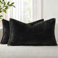 decorUhome Spring Chenille Soft Throw Pillow Covers 12x20 Set of 2, Lumbar Velvet Farmhouse Neutral Decorative Pillow Covers with Stitched Edge for Couch Sofa Bed Home Decor, Black