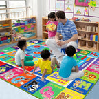 ABC Carpet, Kids Rugs for Playroom, Educational Play Mat for Kids, Preschool Rugs with ABC, Numbers, Animals Learning Carpet for Bedroom Playroom Classroom Baby Toddler Children (Blue, 118X78.7 INCH)