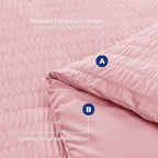 HYMOKEGE Pink King Size Comforter Set Seersucker 7 Pieces, All Season Luxury Bed in a Bag for Bedroom, Bedding Set with Comforters, Sheets, Pillowcases & Shams
