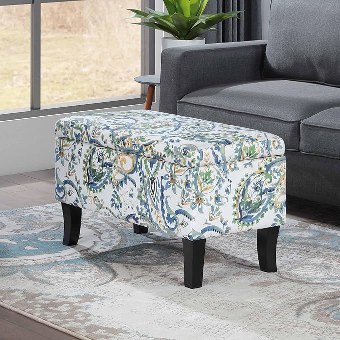 Convenience Concepts Designs4Comfort Winslow Storage Ottoman Bench 32" - Transitional Upholstered Footstool & Seat, for Living Room, Entryway, Hallway, & Bedroom, Paisley Fabric