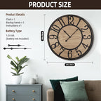 Maxstar Large Wall Clock Silent Bronze Rustic Farmhouse Metal & Wood with Arabic Numeral, Battery Operated Wall Clocks Decorative for Living Room Bedroom Office Home Decor 24inch