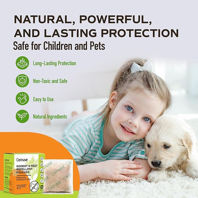 Peppermint Oil Mouse Repellent Pouches - 35% Mint & 5% Cinnamon - Natural Effective Rodent Deterrent for House, RV, Car Engines, Garage & Attic - Long Lasting, Pet & Kids Safe (8 Pack)