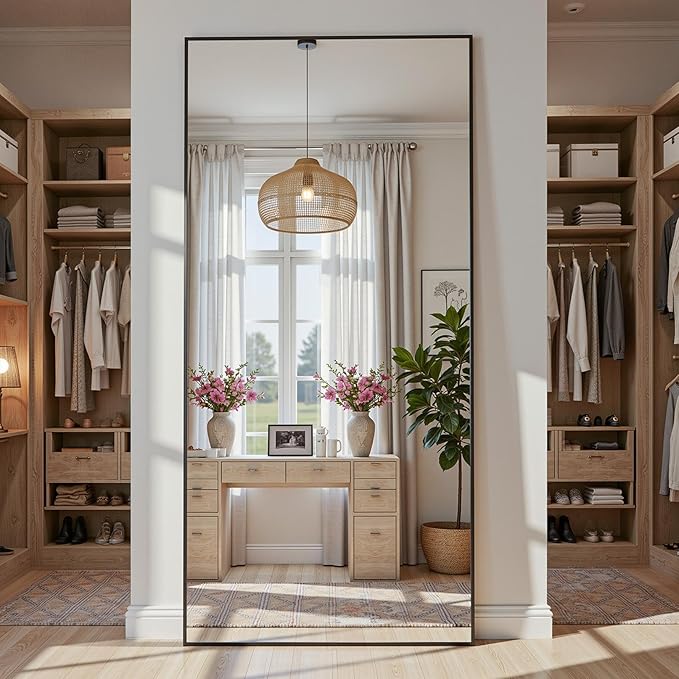 Full Length Mirror, 72"x32" Full Body Mirror, Oversized Floor Mirrors, Leaning Free Standing Mirrors, Hanging Mounted Large Mirrors for Bedroom Dressing Room, Cloakroom, Black