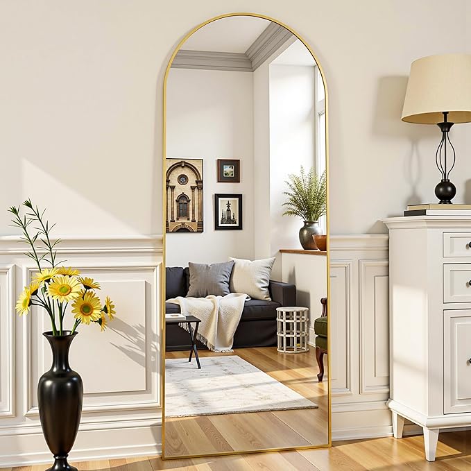 Full Length Mirror, 59"x19" Arched Full Body Mirror, Oversized Floor Mirrors, Leaning Free Standing Mirrors, Hanging Mounted Large Mirrors for Bedroom Dressing Room, Cloakroom, Gold