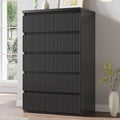 Fluted 5 Drawer Dresser, 43" Tall Dresser Chest of Drawers Curved Profile Design, Wood Mid Century Vertical Dresser Natural Texture for Bedroom, Black Dresser