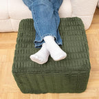 20x20x14 Inches Fluffy Square Pouf Ottoman - Plush Furry Ottoman Foot Rest Stool with High-Density Foam, Versatile Floor Seating for Living Room (Green)