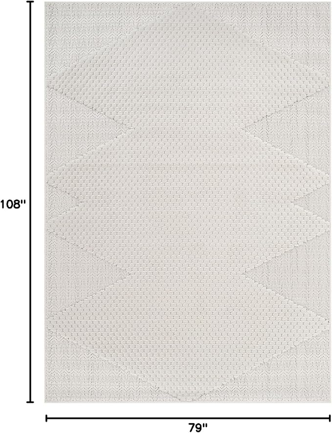 Modern Micro Loop Indoor Area Rugs for Living Room Bedroom Kitchen Geometric Triangle White 6x9 Luxury Durable Low and High Pile Non-Shedding Stain Resistant Soft Area Carpet 6 x 9
