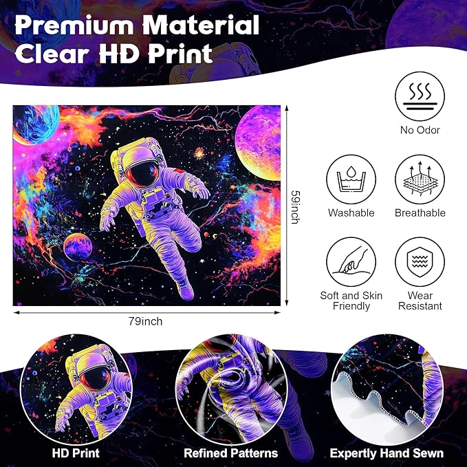 NYZE Astronaut Space Tapestry for Bedroom, Glow in the Dark Room Decor Wall Tapestries, Cool Galaxy Planet Wall Hanging, Wall Hanging for Men Guys Gamer Room Dorm Living Room 79in×59in