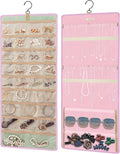 GMAK Hanging Jewelry Organizer with Hanger Metal Hooks, Double-Sided Jewelry Holder Accessories Organizer Storage Roll for Jewelry, Earrings, Bracelets, Necklaces, Rings - Pink