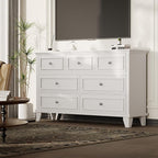GarveeHome White Dresser for Bedroom, 7 Drawer Dresser, Wooden Chest of Drawers with Deep Drawers, 47 in Long Dressers TV Stand, Modern Dressers Organizer with Vintage Handle for Living Room, Hallway