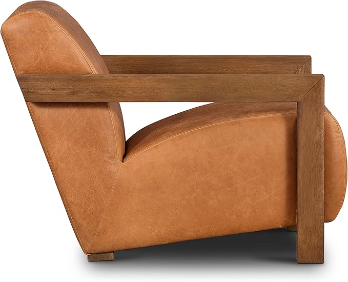 Poly & BARK Giza Lounge Chair in Full-Grain Pure-Aniline Italian Tanned Leather in Cognac Tan Leather