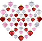 Heart Decorations, 48pcs Heart Shaped Ornaments, Glitter Red Heart Shaped Hanging Baubles, Romantic Pink Glossy Valentines Decor for Outdoor Indoor Party Wedding Engagement Lover