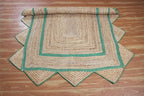 Scalloped Jute Rug, Hand Woven Runner Area Rug, 4x12 Ft Beige & Green Braided Natural Sisal Kilim Rugs for Living Room, Kitchen, Entryway, Farmhouse