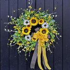 Sunflower Wreaths for Front Door, Soomeir Artificial Spring Summer Wreath with Burlap Bow, Door Wreath for Outside All Season Indoor Outdoor Home Wall Wedding Farmhouse Holiday