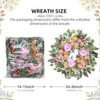 24 Inch Wreath for Front Door Spring Wreath with Purely Handmade Roses, Rose Leaves, Big Berries, Flocking Protea, Home Indoor Outdoor Wall Festival Farmhouse Holiday Decor Year Round