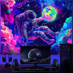 NYZE Tapestry for Bedroom Astronaut Space, Black Light Tapestry Room Decor Wall Tapestries, Cool Galaxy Planet Wall Hanging, Wall Hanging for Men Guys Gamer Room Dorm Living Room 79in×59in