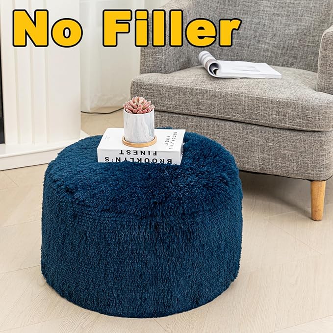 Pouf Ottoman Unstuffed Round Foot Rest Floor Foot Stool Pouf Bean Bag Cover with Storage for Living Room Bedroom Navy Blue No Filler