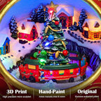 Christmas Village Scene Animated Rotating Train LED Lights Christmas Decorations Music with Volume Adjustment USB/Battery Timer Collectible Buildings Figurines Globe Gifts