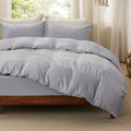 Bedsure Duvet Cover King Size with Fitted Sheet - 4 Pieces Prewashed Cotton-Like Polyester Extra Soft Bedding Set, Includes 1 Duvet Cover 104x90 Inches, 2 Pillow Shams, 1 Fitted Sheet, Light Grey