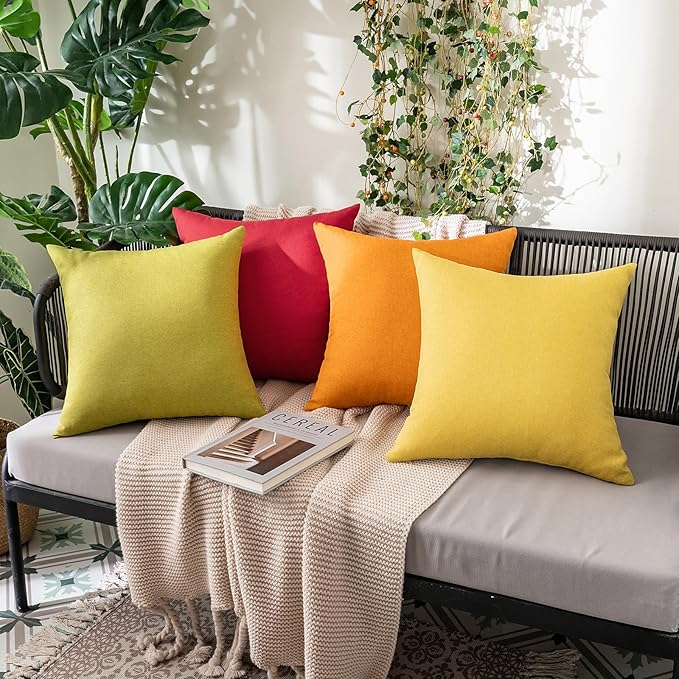 MIULEE Pack of 2 Decorative Outdoor Solid Waterproof Throw Pillow Covers Faux Linen Garden Farmhouse Cushion Cases for Summer Patio Tent Balcony Couch Sofa 20x20 Inch Pumpkin Orange
