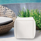 Howard Elliott Square Pouf Ottoman Foot Rest With Cover, Round Stuffed Filled Foot Stool, Fluffy Compact & Comfortable Soft Seating for Living Room & Bedroom, 20 x 20 x 18 Inch, White