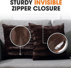 Cheer Collection Faux Fur Throw Pillows - Decorative Pillows for Couch, Bed Throw Pillows, Chocolate Accent Pillows for Bedroom or Living Room Aesthetic, Set of 2 Furry Throw Pillows, 16" x 16"