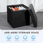 B FSOBEIIALEO Folding Storage Ottoman Cube Footrest Faux Leather for Living Room Seat Chest Black 12.6"X12.6"X12.6"