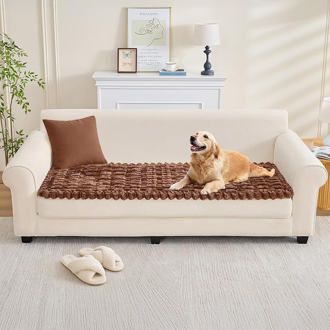 Couch Cover for Dogs, Non Slip Fuzzy Pet Couch Covers for Sofa,Couch Covers for Sofa Pet Friendly,Thick Soft Sofa Slipcovers Cushion Protector(Light Coffee, 28" x 83"/70 x 210cm)