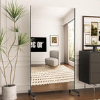 Full Length Mirror with Wheels, 71 "x 40", Black, Nano Film Surface Without Glass, shatterproof, Safe, Lightweight, only 13lbs Easy to Move and Install, for Home Gym, Dance & Yoga Studios.