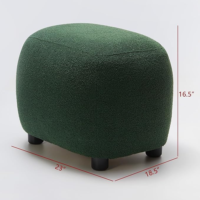 KINWELL Round Boucle Upholstered Ottoman Chair, Footstool with Soft Padded Seat, Fully Assembled Modern Sofa Couch Footrest, Extra Seating for Bedroom Entryway,Green(18.5" D x 23" W x 16.5" H)