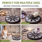 Marble Black Soapstone Incense Stick Holder | Handmade Round Incense Burner with Sun Carving | Decorative Ash Catcher for Home, Office, Meditation & Puja Décor