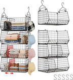 4 Tier Hanging Closet Organizer with Dividers,Extra Large Storage Hanging Shelf with 5 S Hooks 4 Dividers,Hang on Wire Closet Shelving Clothes Organizer-Black