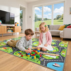 City Life Car Play Rugs, Educational and Fun Urban Road Play Mat for Kids, 72"x48" Non-Slip Playmat with Streets, Traffics & Buildings for Imaginative Play, Nursery and Playroom