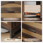 Mericonia 3 Drawer Rattan Dresser for Bedroom, Wood Dresser for Closet with Metal Handles, Small Boho Nightstand Sets, Dressers & Chests of Drawers for Bedroom, Hallway and Entryway, Walnut