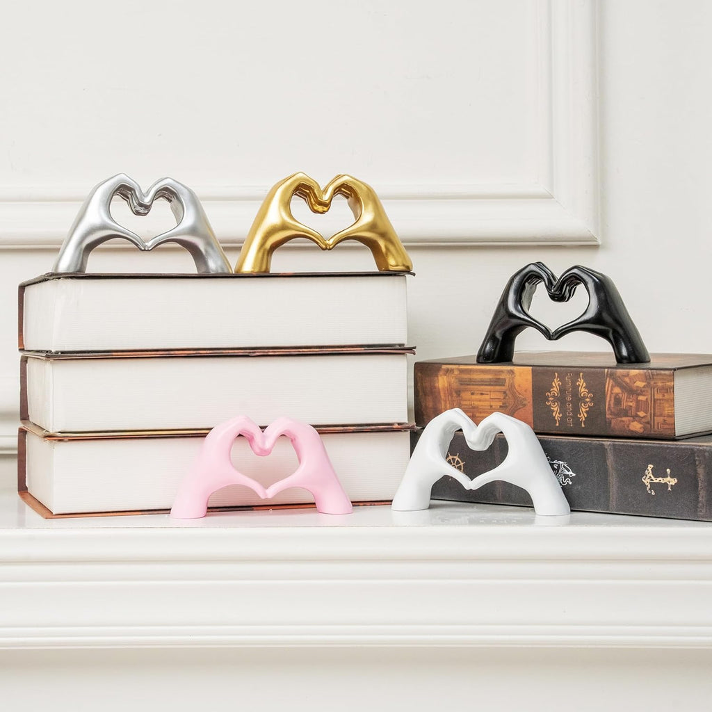Gold Heart Hands Sculpture – Modern Love Statue for Home & Bookshelf Decor