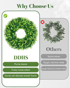 DDHS 18'' Boxwood Wreath for Front Door – Artificial Green Farmhouse Wreath, Spring Summer Fall Winter DIY Decor, for Indoor Outdoor Year-Round Wedding Home Decorations