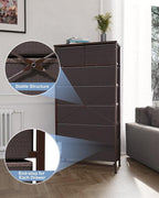 Crestlive Products Vertical Dresser Storage Tower - Sturdy Steel Frame, Wood Top, Easy Pull Fabric Bins, Wood Handles - Organizer Unit for Bedroom, Entryway, Closets - 7 Drawers (Brown)
