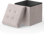 MoNiBloom 15 Inches Storage Ottoman Cube, Folding Square Foot Rest Stool, Small Ottoman Footrest with Storage for Living Room, Bedroom, Entryway, Sandy Beige