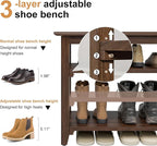 Shoe Rack Bench, 4-Tier Shoe Shelf Organizer, 47.2" Entryway Storage Bench for Hallway, Bedroom, Living Room, Bedroom, Hold up to 550 lbs, Solid Wood, Dark Brown