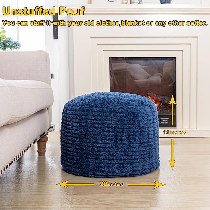 Handmade Unstuffed Ottoman Pouf Cover – Versatile Storage Footstool & Floor Pouf for Living Room, Bedroom, or Wedding Decor | 20" Diameter x 14" Height | Filler Not Included (Navy Blue)