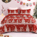 Exclusivo Mezcla Reversible Christmas Quilts Twin Size, Red Bedspread Lightweight Coverlet Winter Quilt Bedding Set with Printed Striped Trees Snowflakes Pattern (1 Quilt, 1 Pillow Sham)